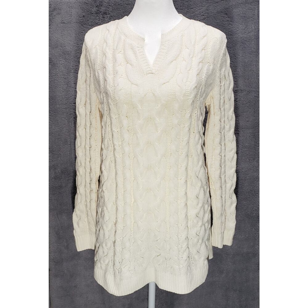 J.Jill Chenille Cable Knit Tunic Sweater Cream Soft Cozy Aran Style Women’s S